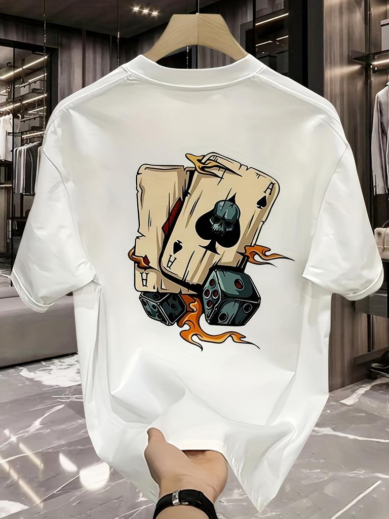 Mens Printed TShirt  Loose Large Summer Casual Short Sleeve Top Cartoon Game Controller and Flame Pattern