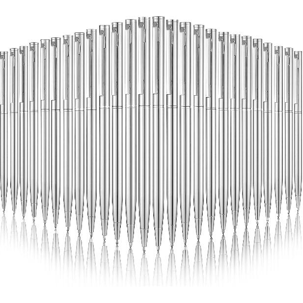 26 Pieces Slim Metallic Retractable Ballpoint Pens 1 mm Medium Point Black Ink Pen Nice Present for Wedding Business Office Supplies Teachers