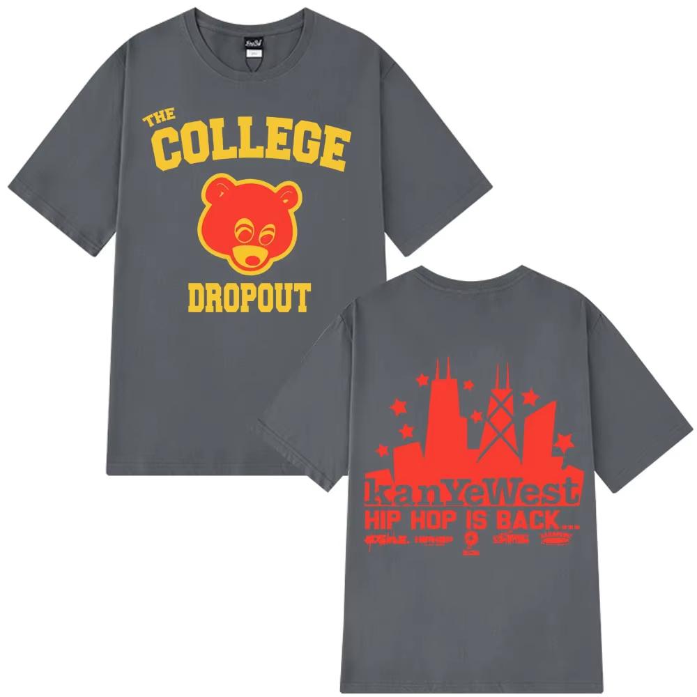 Kanye West College Dropout Men's T-shirt, Music Album, Harajuku Print, Men's Short-sleeved Summer Print 100% Pure Cotton T-shirt