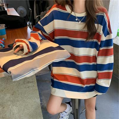 Felpa a righe da donna Taglie forti T-shirt da donna