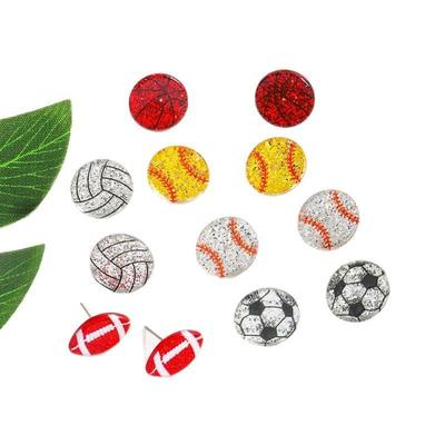 Acrylic Hypoallergenic Ball Stud Earrings Sparkling Soccer Rugby Volleyball Tennis Baseball Sports Jewelry for Party