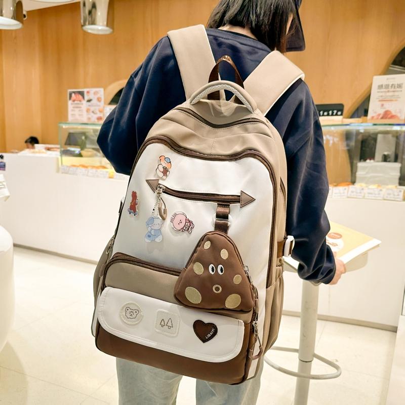 Schoolbag Women's Large Capacity Backpack Student Color Block Backpack with Coin Purse