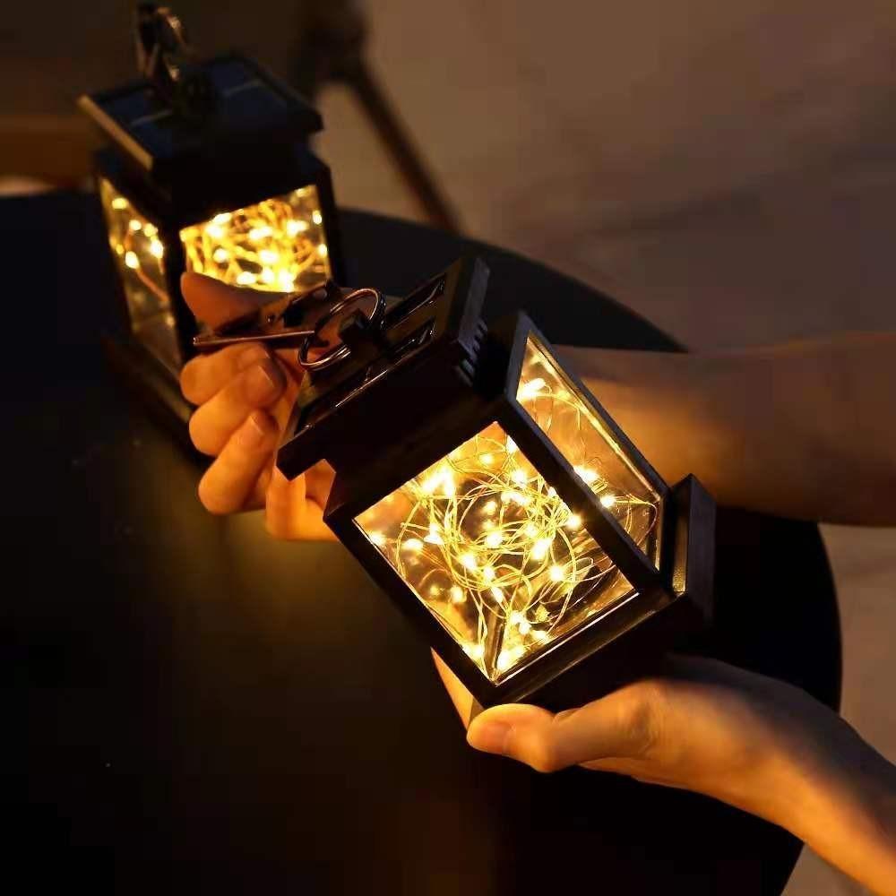 Charming Outdoor Garden Solar Copper Wire Star Lights With Led Lantern Design