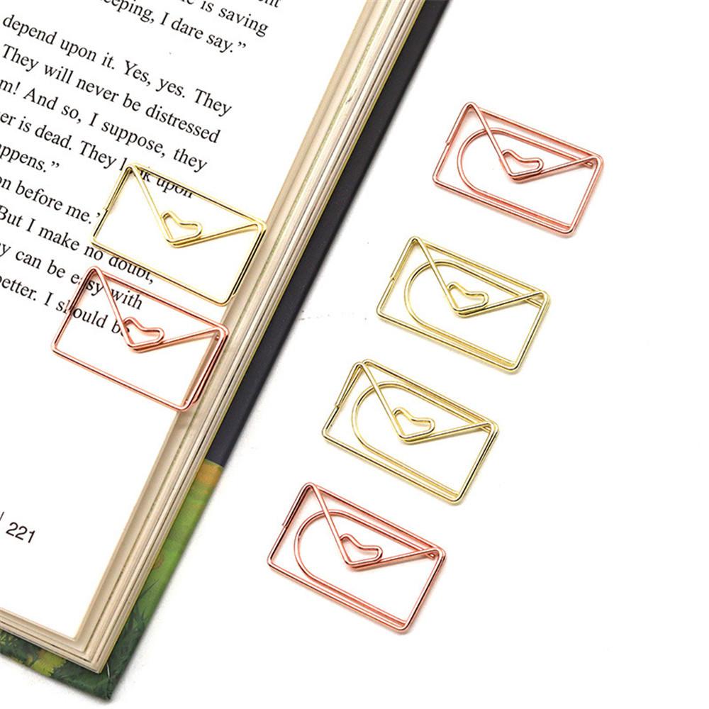 10pcs Gold Envelope Shape Paper Clip Kawaii Office Supply Paper Clip Bookmark Gift Stationery Clips For Book Decorative