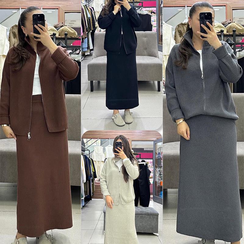 Autumn 2025 Women's Knit Sweater & Midi Skirt Set – European/American Fashion