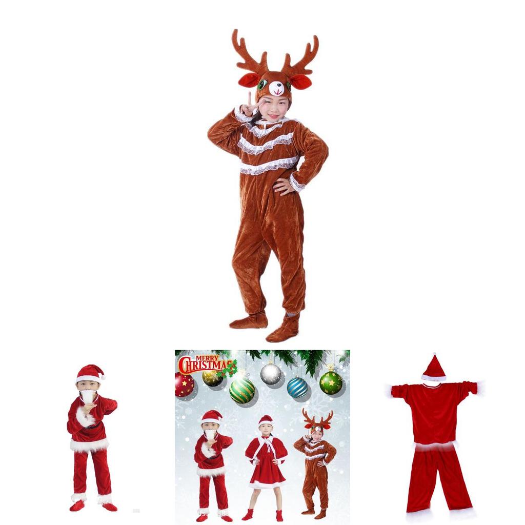 Festive Kids Girls Christmas Cosplay Costume W/elk Santa Claus Outfits