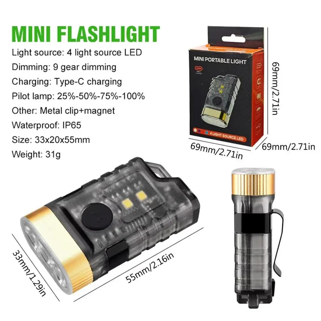 Multifunction Dimming Flashlight Multifunctional Keychain Led Waterproof Usb Rechargeable Flashlights With Magnet Clip On Pocket