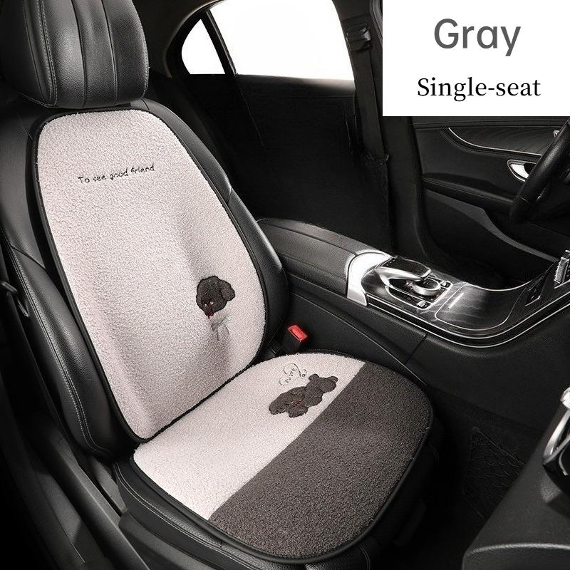 Funny Puppy Car Seat Cover 2025 New Autumn Fleece Fabric PU Leather Warm Comfortable Quick Installation Fits Most Cars