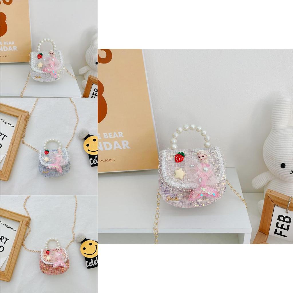Entzückende Prinzessin Perlen Handtasche Für Mädchen Mini Pu Leder Umhängetasche