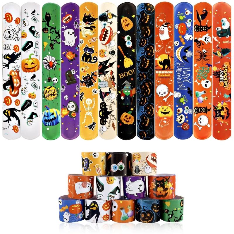24PCS Halloween Celebration Slap Bracelets Comfortable Wear Wristbands Bracelets for Parties and Night Event Wholesale