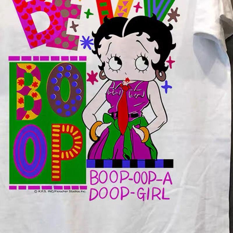 Betty Boop Betty Doll Lady 2025 Summer American Cartoon Vintage Chic Loose Street Short Sleeve Men's and Women's T-shirt Cotton