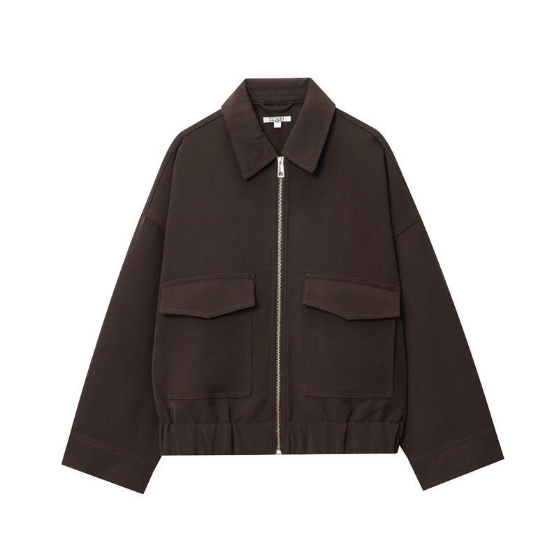 

Zbzr Осень Новая Женская одежда Западный стиль Лацкан Свободный Декорация кармана с клапаном Куртка с длинным рукавом 8372291- Brown L