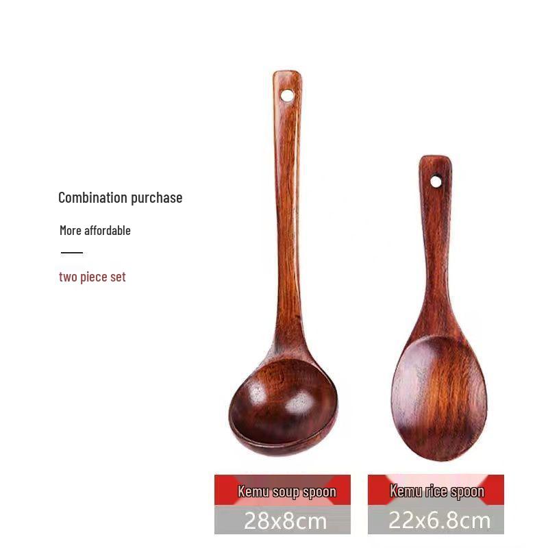 Sour Jujube Wood Long Handle Spoon & Spatula Set - Non-stick, High Heat Resistant, Perfect for Stir-fry & Soup