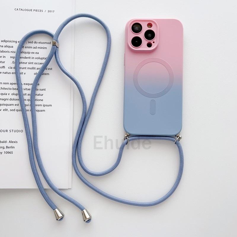 Etui z paskiem na szyję Crossbody Dla Samsung Galaxy S24 Ultra S23 FE S21 S20 S25 Plus Note 20 Magsafe Magnetyczne Pokrowiec z Paskiem na Obiektyw Gradientowy