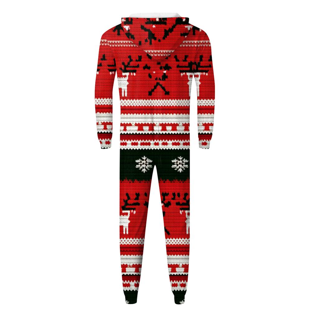 Christmas Print Family Matching Hooded Long Sleeved Zippered Jumpsuit Set