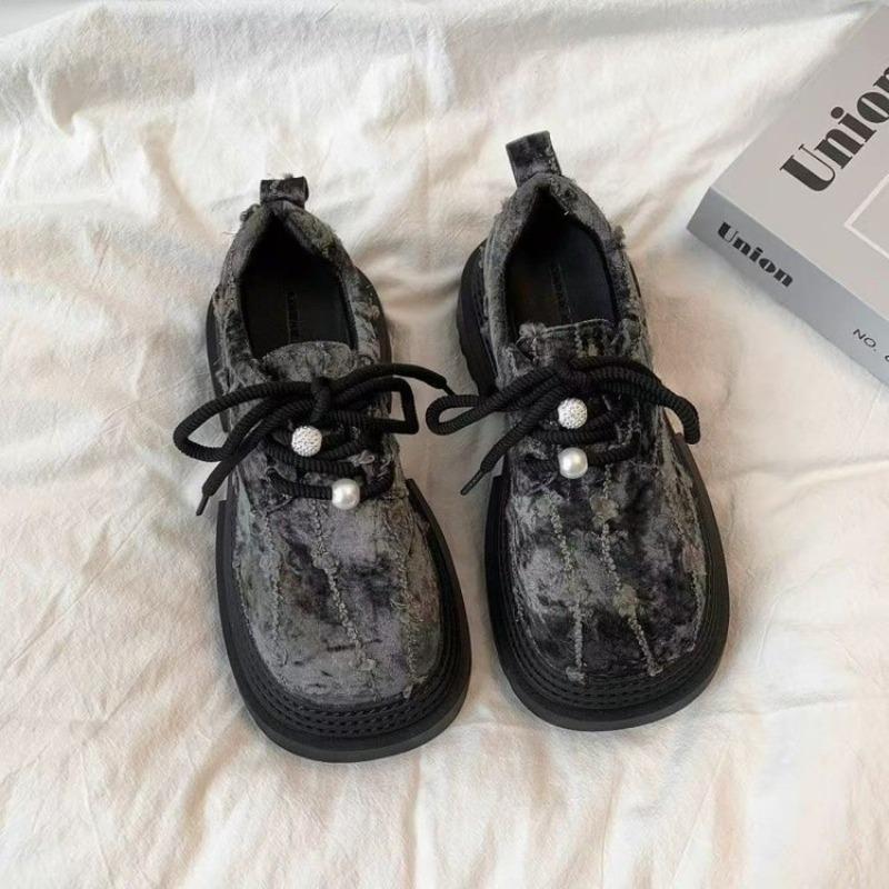 Lace-up big head muffin shoes women's autumn new small platform women's shoes fashion heightening loafers single shoes