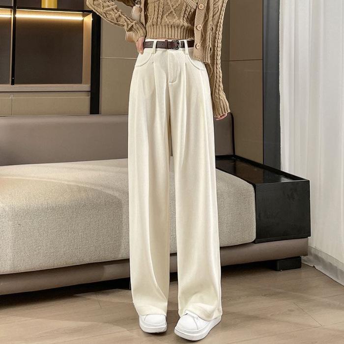 "2024 Maillard Corduroy High-Waist Wide-Leg Pants: Autumn & Winter Slim Straight Trousers"