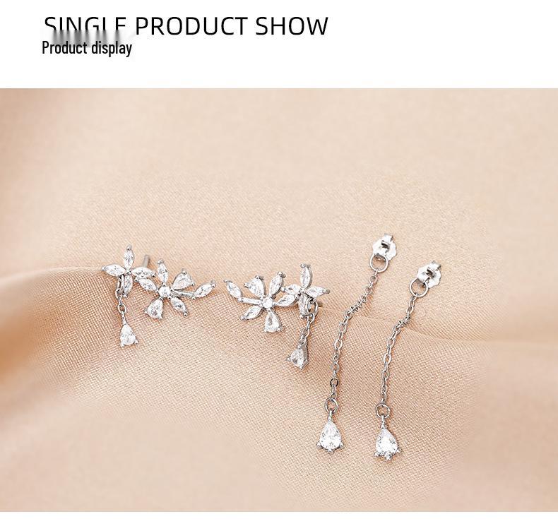 Banyan Tree S925 Silver Tassel Earrings - Elegant Diamond Flower Design for Women