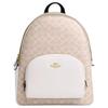 Court 33 Logo Doppelreißverschluss Beschichtetes Canvas und Leder Rucksack Groß Damen Beige
