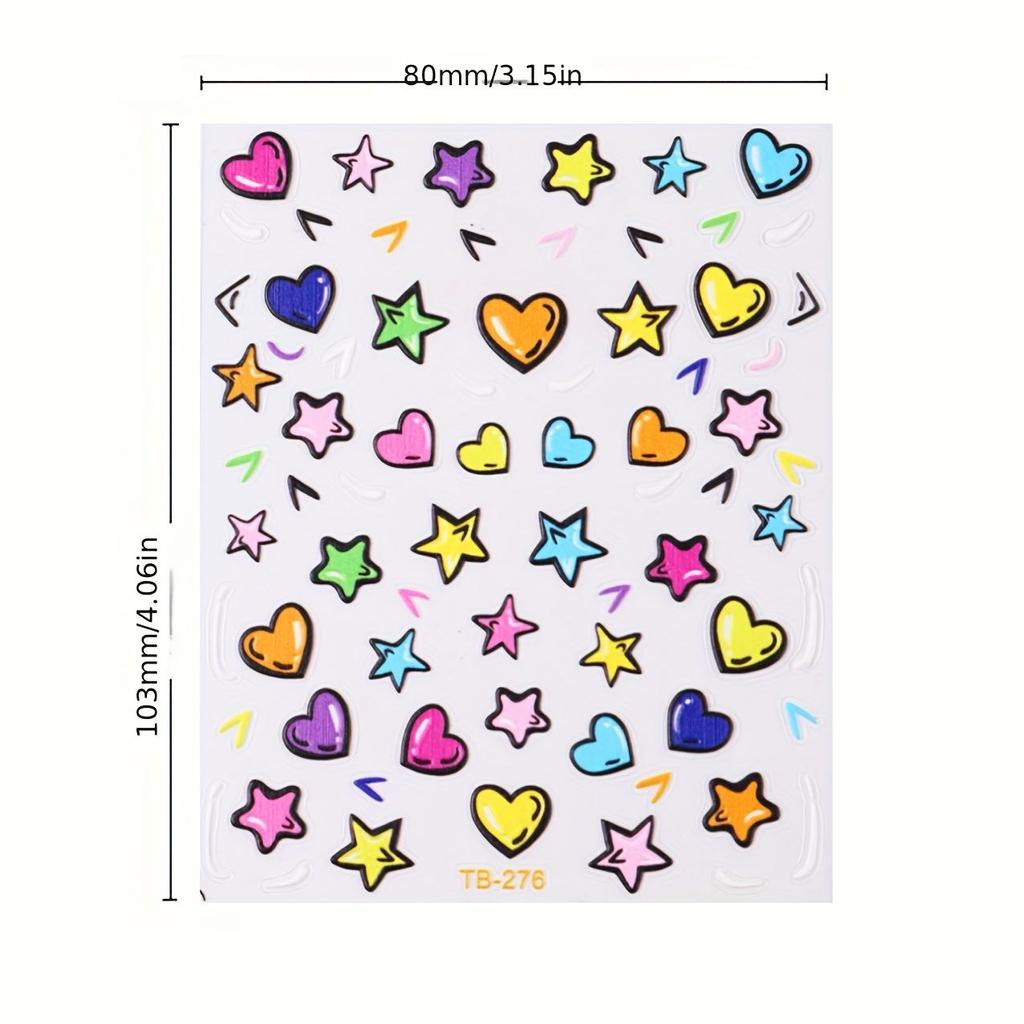3D Graffiti Heart Star Design Nail Art Stickers, Self Adhesive Cartoon Star Heart Design Nail Art Decals For Nail Art Decoration