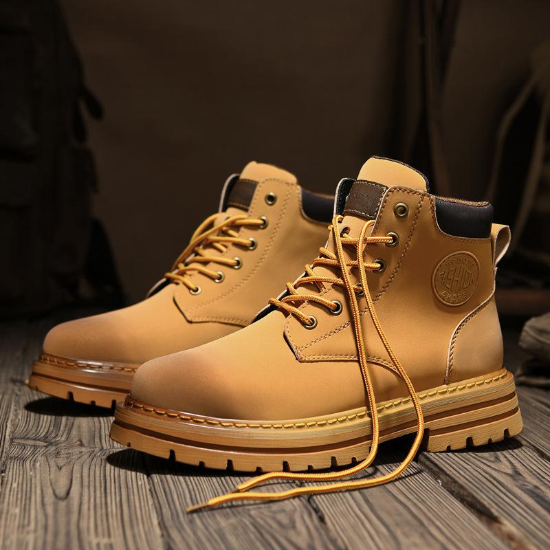 European Station Exit Men's Martin Boots 6 Hole Yellow Boots British Tooling Shoes Autumn and Winter High Top Desert Men's Boots