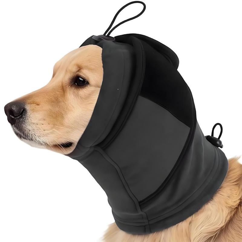 Schützende Hundekopfhaube mit verstellbarem Kordelzug, weich gepolsterte Ohr- und Nackenabdeckung für Gewitter und Unwetter, Pflegezubehör