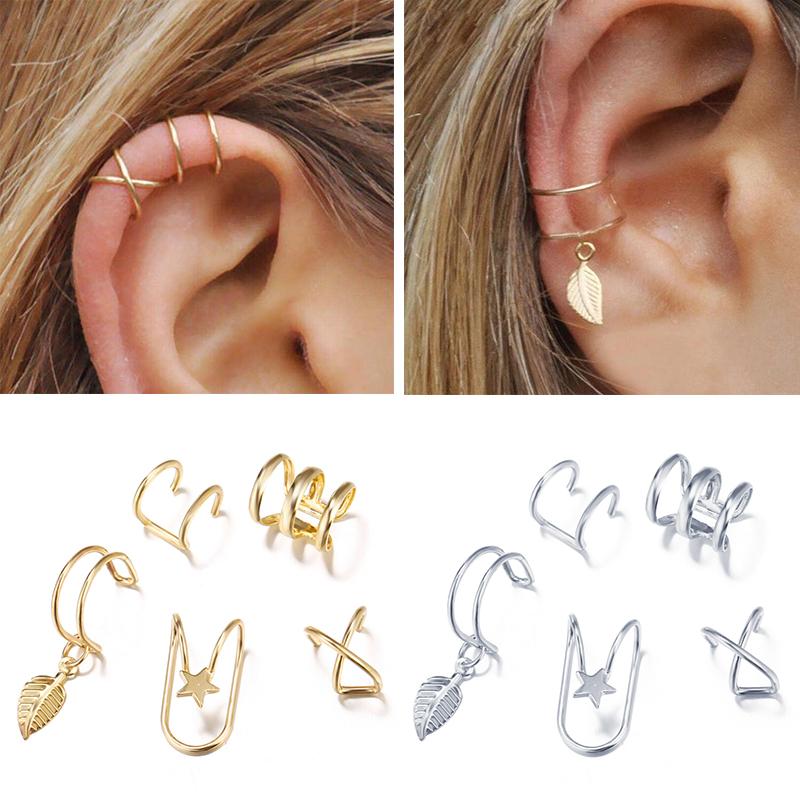 Ear Cuffs Leaf Star Clip Ring Earrings for Women No Piercing Fake Cartilage Earring Studs Ear Stud Set Clip Cuff