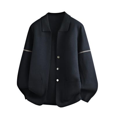 Men's Solid Color Lantern Long Sleeve Lapel Zipper Cardigan Button Jacket Fashion Commuting Top