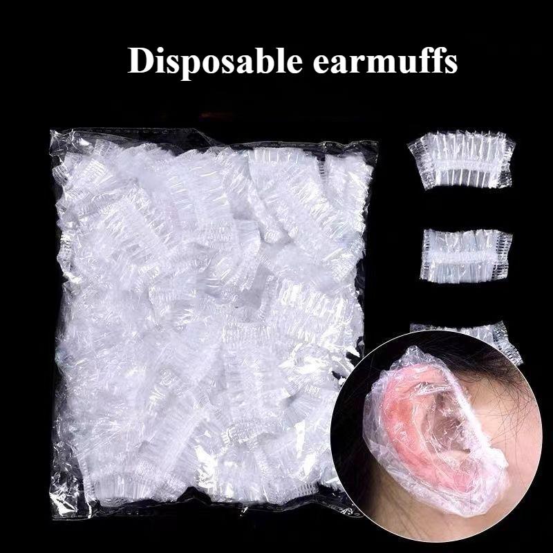100pcs Disposable Earmuffs Thickened Transparent Elastic Hair Dye Shower Protective Tools Protective Masks Waterproof Earmuffs