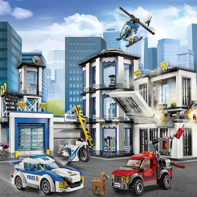 City Serie Allgemeines Polizeipräsidium Polizeiauto Hubschrauber Kreative Bausteine Kinderpuzzle Spielzeug für Kinder Geschenke 60141