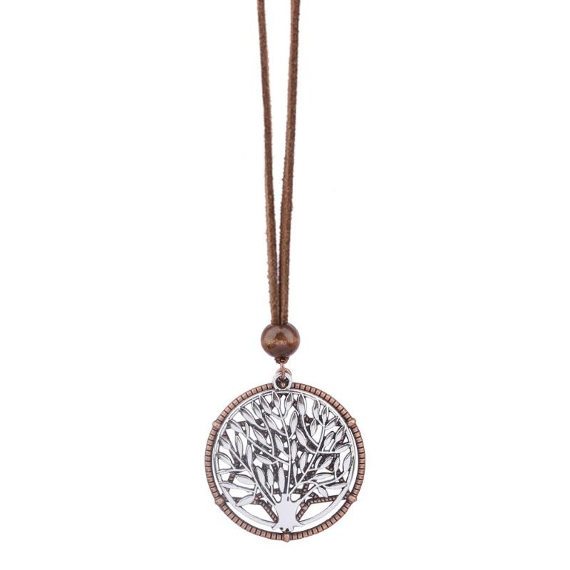 GemChic Women's New Vintage Cotton Linen Rope Alloy Tree Pendant Long Necklace Ethnic Chain Fashion Birthday Christmas Jewelry Gift