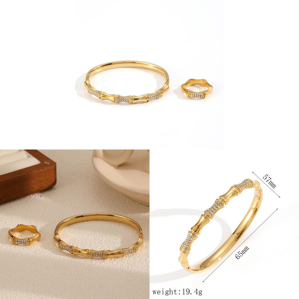Modern Luxury Stainless Steel Jewelry Set With Beaded Bangle And Ring For Women
