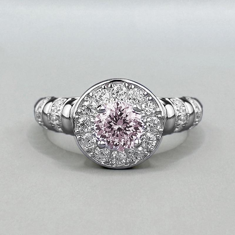 

Longlongjin Jewelry: S925 Silver Pink Diamond Fireworks Cut Ring, 5.0mm, Skin-Brightening, European & American Style. Size 9