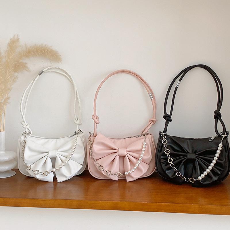 Bow Bag Women's 2025 Fashion New Pearl Chain Messenger Bag Fashion Design Foreign Texture Shoulder Bag