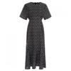 Shop   Women Round Waist String Short Sleeve Long Dress Pic Wdr 12033 Black