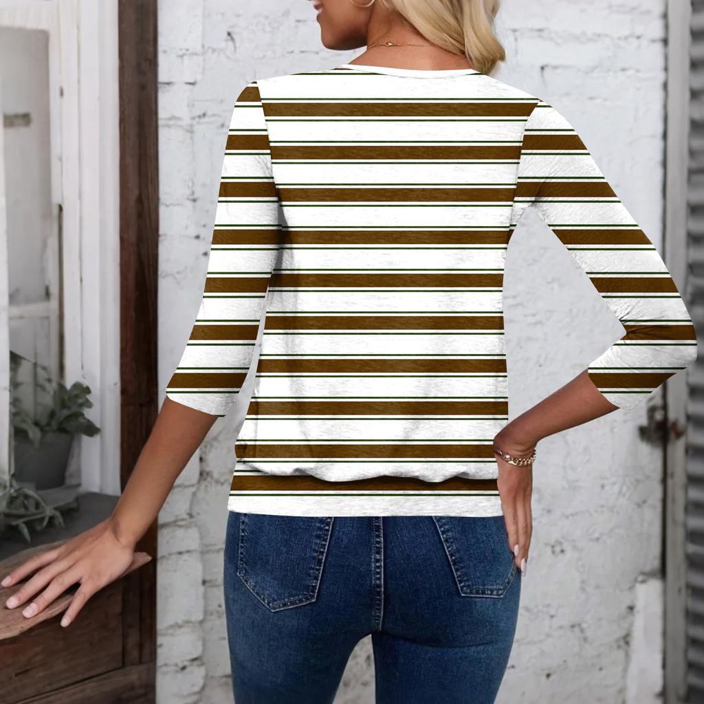 Dámský módní ležérní top s výstřihem do V a tříčtvrtečním rukávem s potiskem