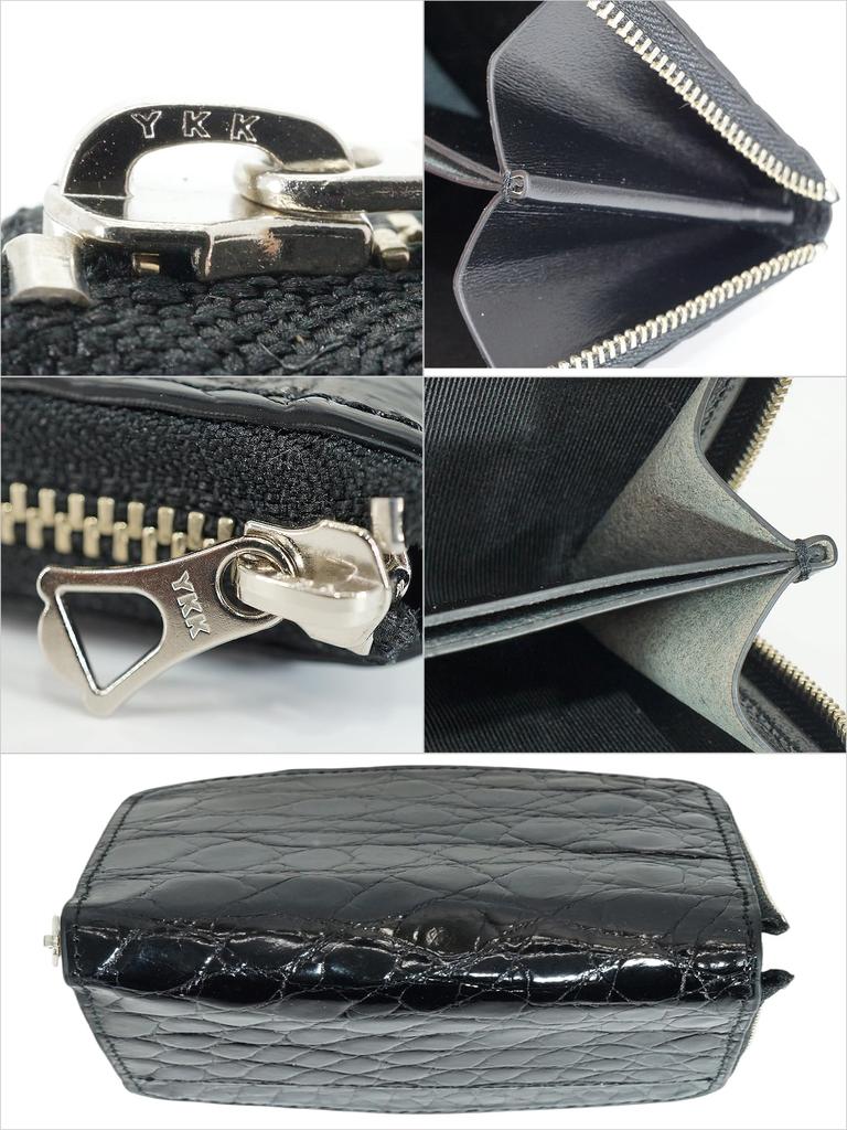 Dieses Münzfach aus emailliertem schwarzem Krokodilleder wird in Japan aus echtem japanisch gegerbtem Leder hergestellt.. Es kompakt, klein und schlank und leicht.