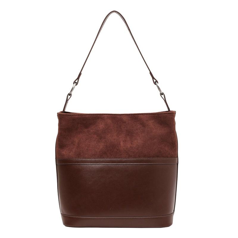 IELGY retro texture large-capacity bag, fashionable contrasting shoulder bag, versatile women's bucket bag