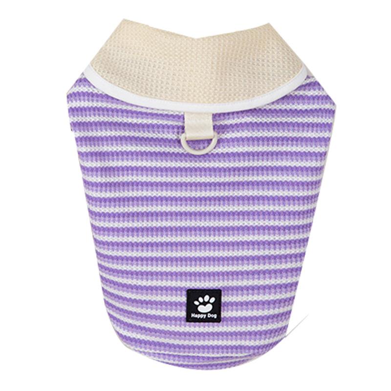 Spring and summer dog clothes paw print cloth sticker lapel striped T-shirt thin breathable small dog cat pet clothing