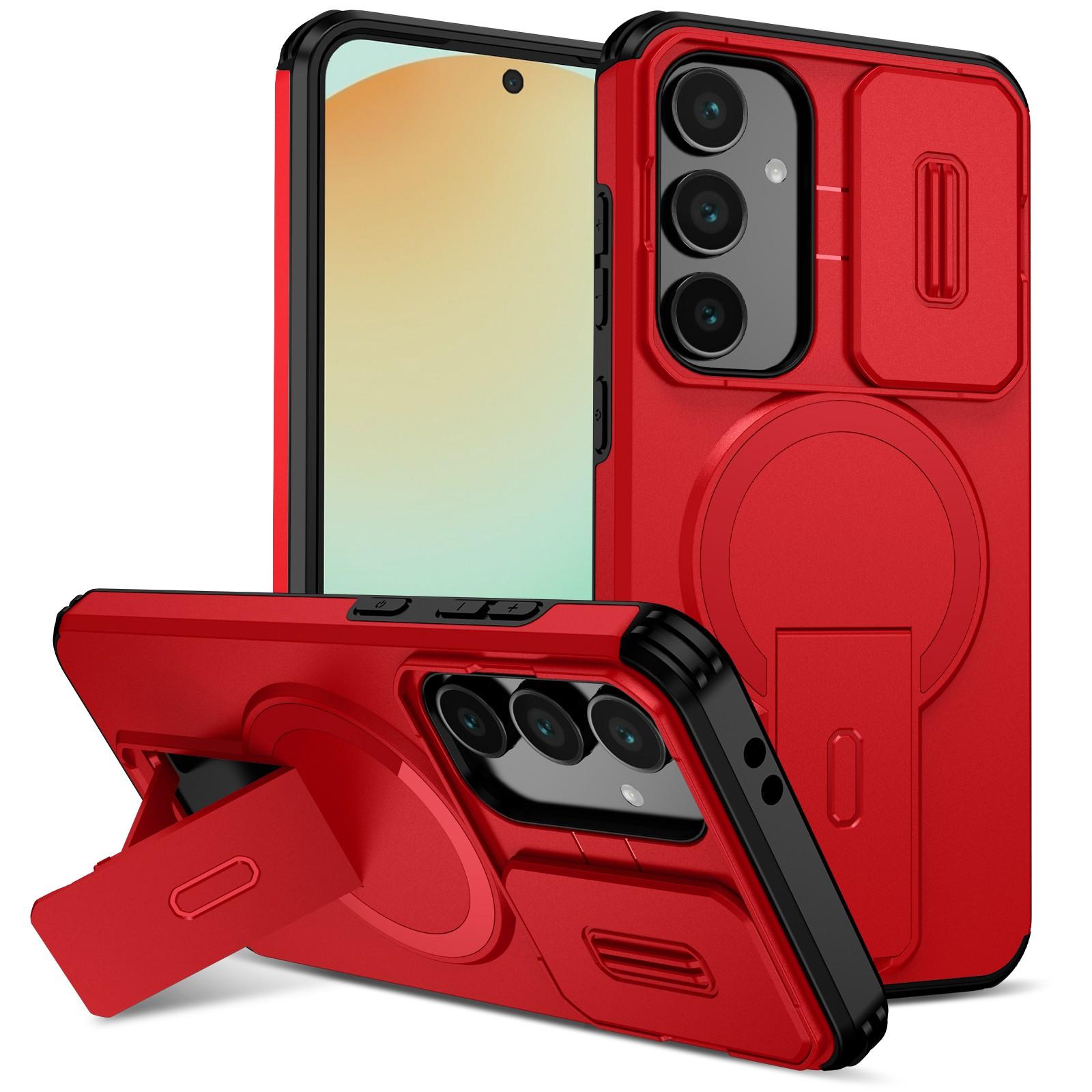 

Прочный магнитный чехол для телефона Magsafe для Samsung Galaxy A16 A26 A36 A56 5G со сдвижной шторкой для объектива и подставкой, твердый чехол For Galaxy A16 5G красный