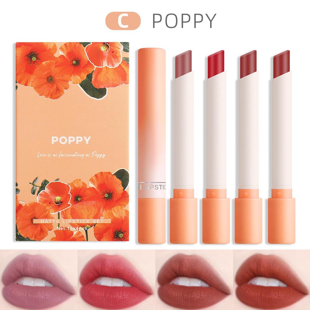 4Pcs Velvet Matte Lipstick Set Long Wearing Hydrating Lip Color for Women Girls Soft Smooth Texture Not Greasy Lightweight Lip Makeup Accessories