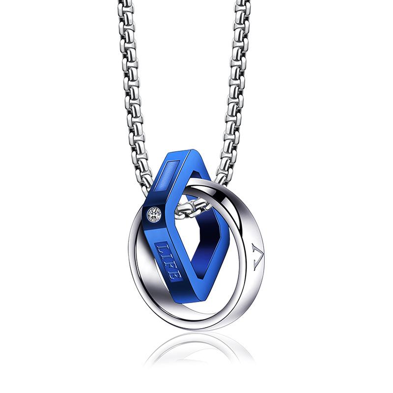 Simple Double-ring Men's Necklace Pendant Tide, Personalized Decoration Light Luxury Niche, Tide Brand 2026
