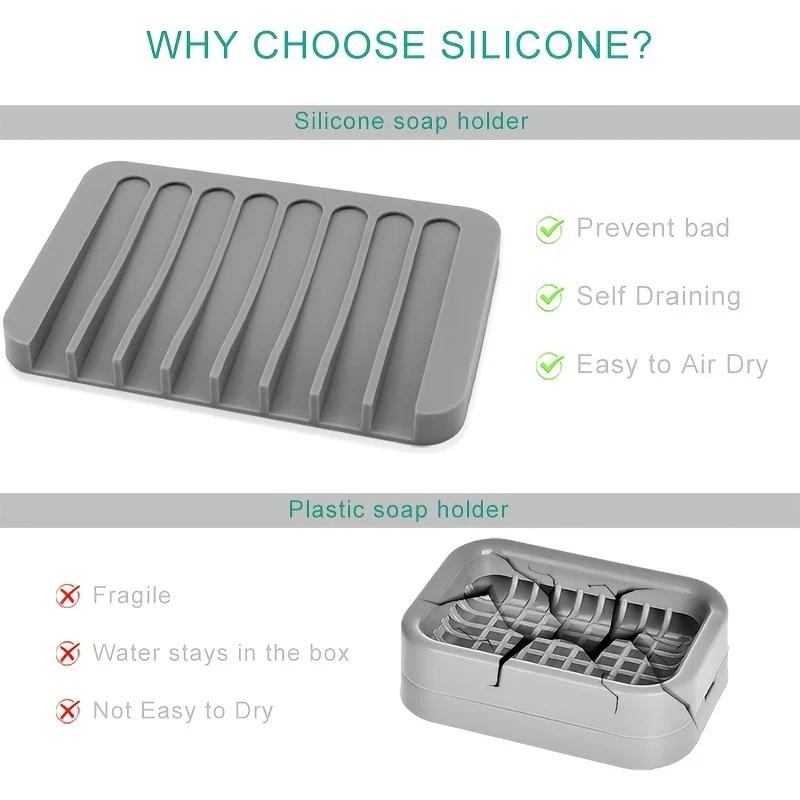 Silicone Soap Dish Drain Soap Tray Self Draining Soap Holder Bathroom Soap Rack Shower Soap Storage Rack Bathroom Accessories