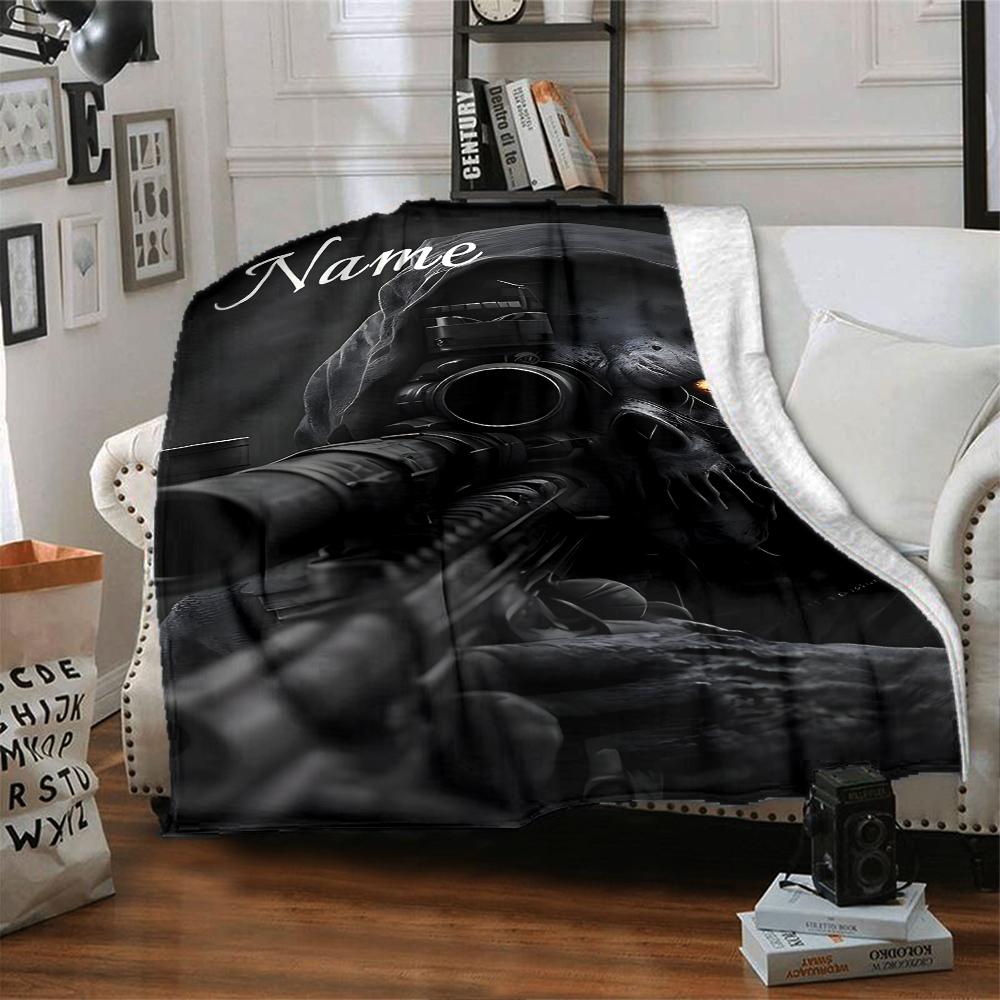 Custom Name Sniper Skull Artwork blanket for Couch & Bed, Plush Cozy Fuzzy Blanket Super Soft & Warm Blankets for Fall and Winter. 0908192