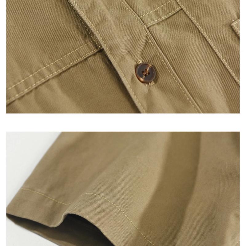 Summer Men Shirts Japanese Style Cargo Short Sleeve Shirt Male Pure Cotton Double Pockets Casual Shirt Youth Streetwear Loose Top