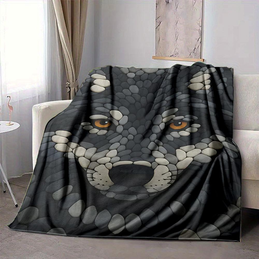 1pc Wolf Stone Blanket, Lightweight Flannel Throw Blanket For Sofa, Bed, Travel, Camping, Living Room, Office, Couch, Chair, And Bed