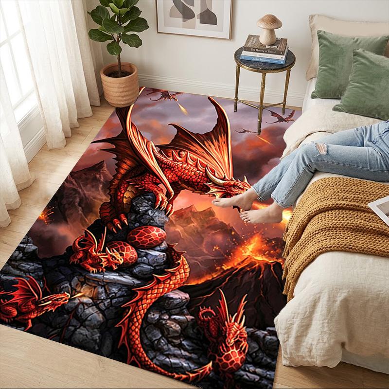 Dragon Fire Living Room Nonslip Area Rug Soft Carpet For Bedroom Game Playroom Sofa Office Home Decor Doormat Christmas Gift