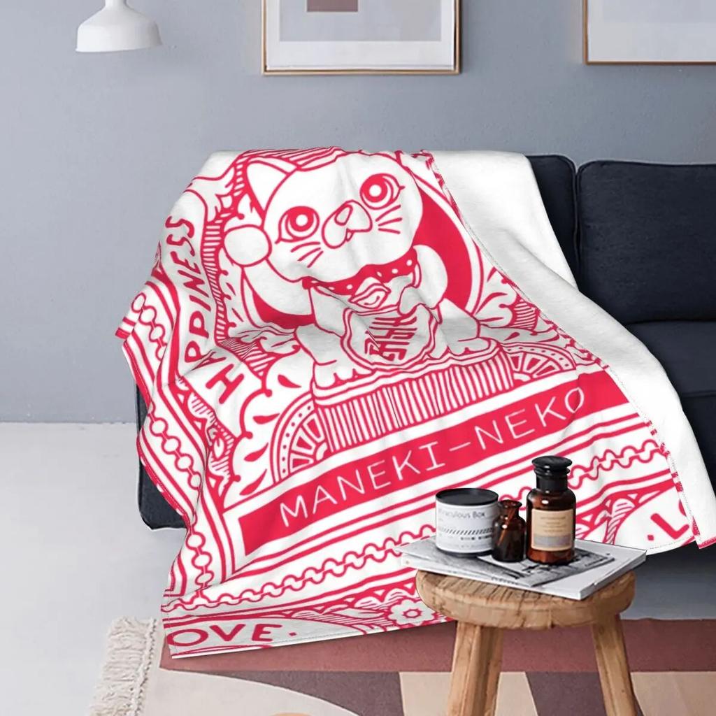 Potah na deku Maneki Neko Stamp Fleece Japan Lucky Cat Fortune Cat Super Soft Throw Deka na postel Koberec