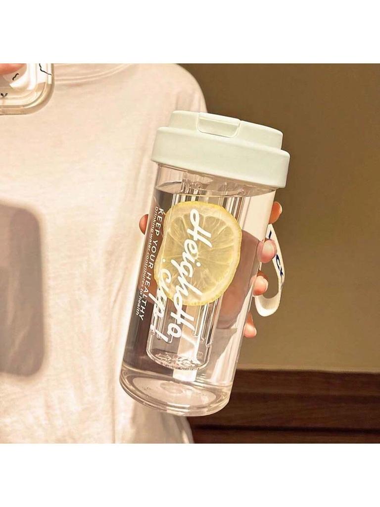 1PC transparent plastic straw leak proof sports water bottle, tea filtration, large capacity bottle with lid