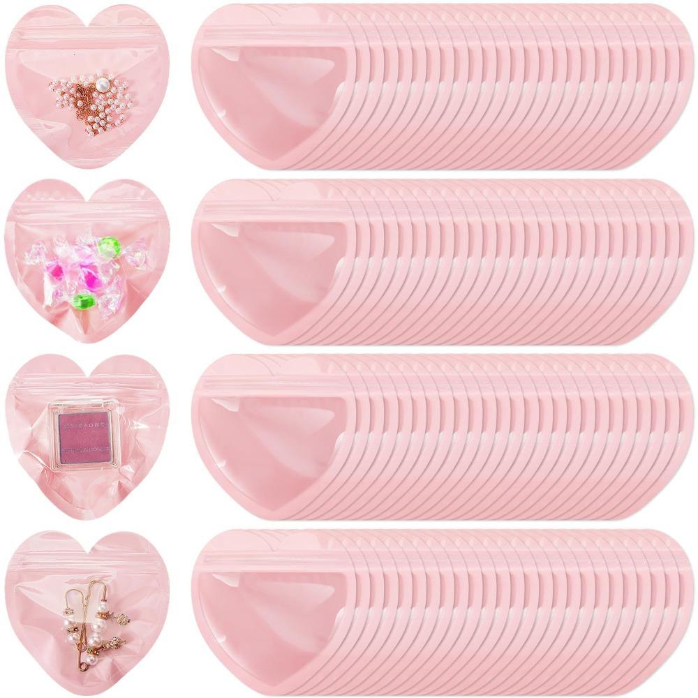 

100Pcs Resealable Heart Candy Plastic Bag Small Jewelry Storage Bags Data Cables 100Pcs/Set